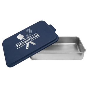 Personalized Cake Pan with Last Name and Two Utensils