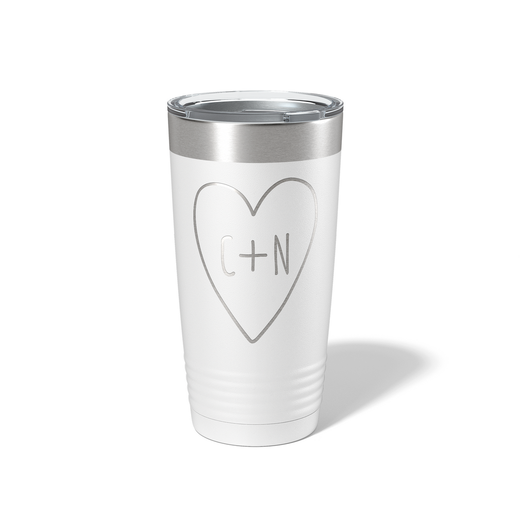 Personalized Heart with Initials 20oz Tumbler - Valentine's Day Gift