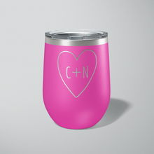 Personalized Heart with Initials 12oz Stemless Wine Tumbler - Valentine's Day Gift