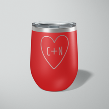 Personalized Heart with Initials 12oz Stemless Wine Tumbler - Valentine's Day Gift